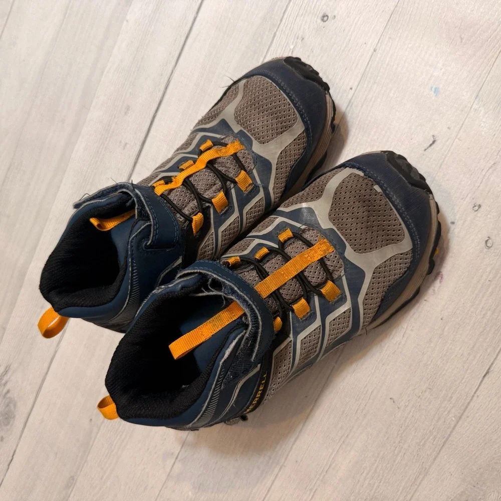 Merrell kids‎ hiking shoes boots grey blue orange big kids size 4